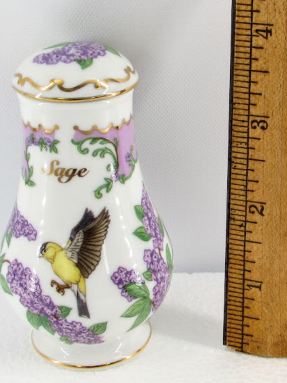 Vintage Lenox Birds & Blossoms Kitchen Collection Sage Spice Jar Goldfinch 1994